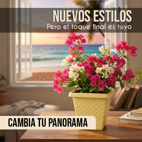 Maceta cuadrada rattan crema N30 14L